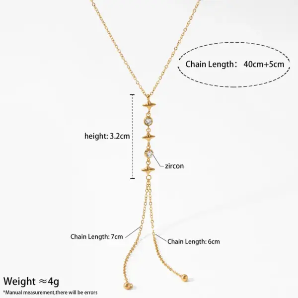 304 Stainless Steel Round Star Lines PVD Coated Zircon Real Gold Plated Necklace