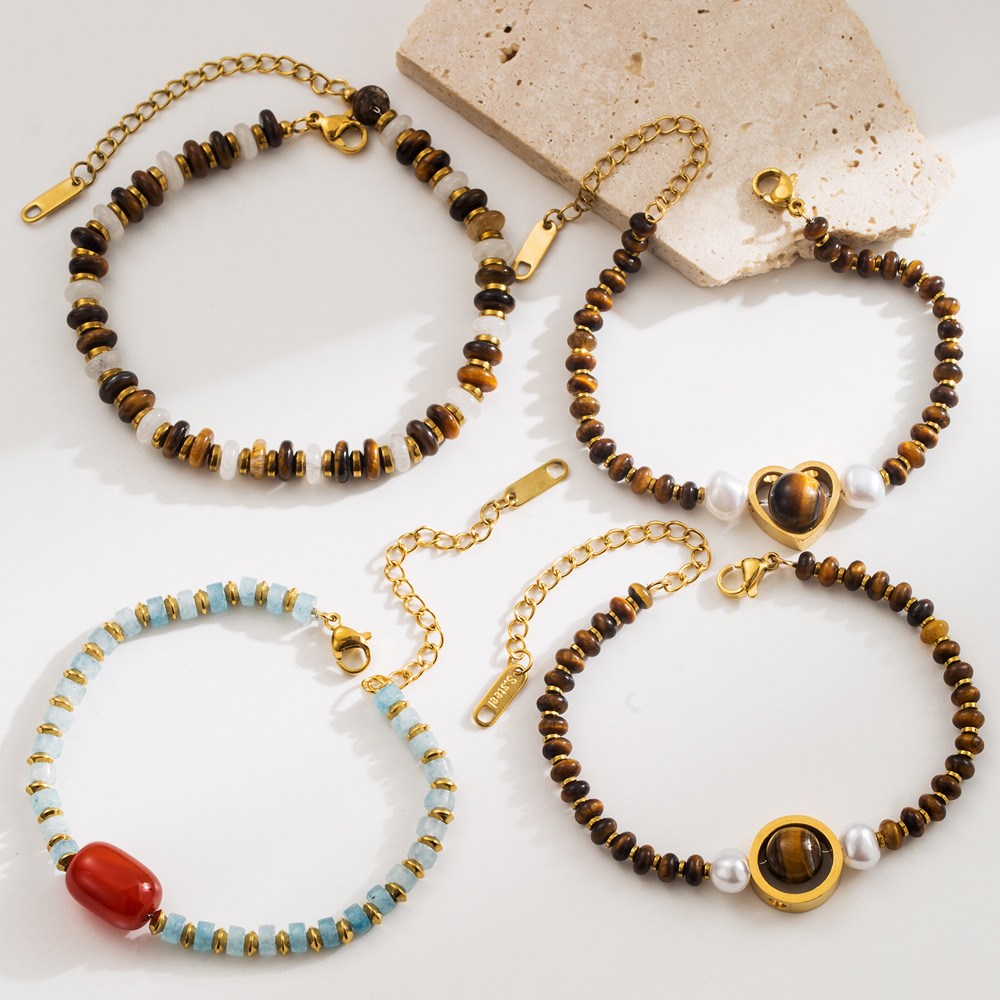 Wholesale Tiger Eye Titanium Steel Bracelet Light Luxury High-ll Geometric Love Temperament All-match Holiday Style Bracelet