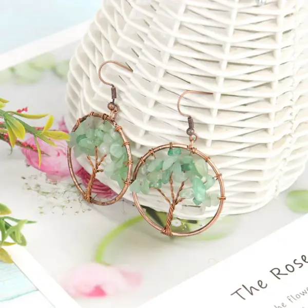 Wholesale 1 Pair Retro Ethnic Style Pastoral Tree Life Tree Natural Stone Copper Crystal Women'S Drop Earrings Earrings