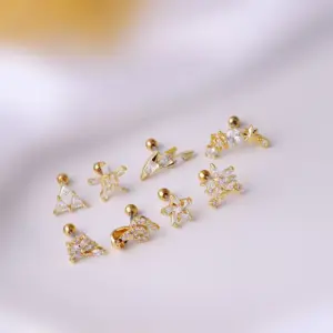 316L Stainless Steel Copper Zircon Ear Cartilage Rings & Studs Flower Waterproof Non Tarnish Surgical Steel Women'S