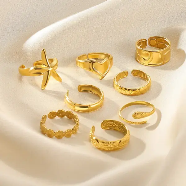 Wholesale 304 Stainless Steel Geometric Heart Shape Flower PVD Coated Stone-Free 18K Real Gold Plated IG Style Classic Style Waterproof Non Tarnish Plating Open Rings