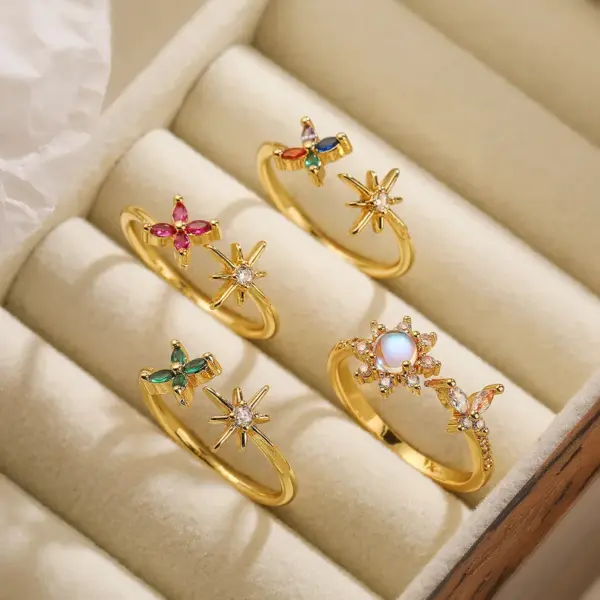 Wholesale Simple Style Flower Copper 18k Gold Plated Zircon Open Rings In Bulk