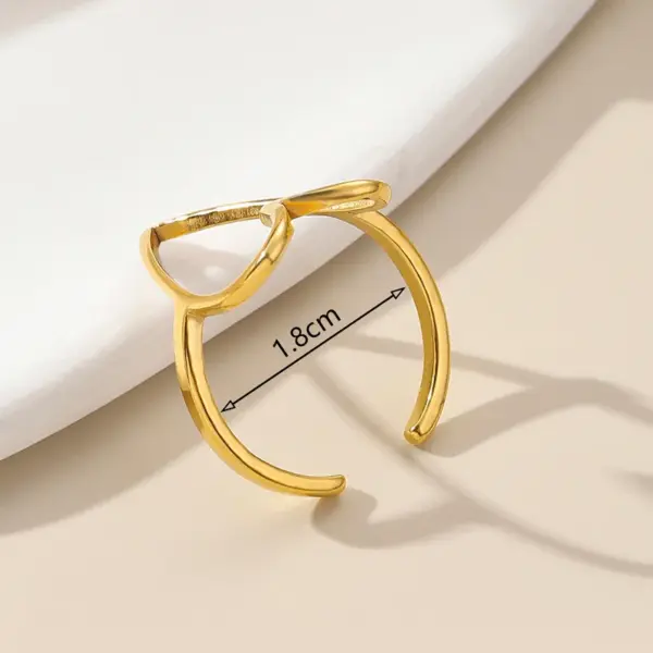 PVD Coated Real Gold Plated 24K 18K Gold Heart Shape 304 Stainless Steel Romantic Simple Style Waterproof Non Tarnish Open Rings