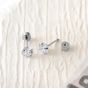 Ultra-Shiny Titanium Steel 5A Zirconium Simple Round Stainless Steel Threaded Flat Back Ear Studs Unisex Geometric Pattern Jewelry