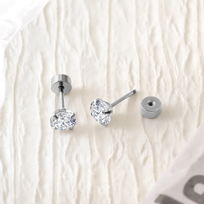 Wholesale Ultra-Shiny Titanium Steel 5A Zirconium Simple Round Stainless Steel Threaded Flat Back Ear Studs Unisex Geometric Pattern Jewelry