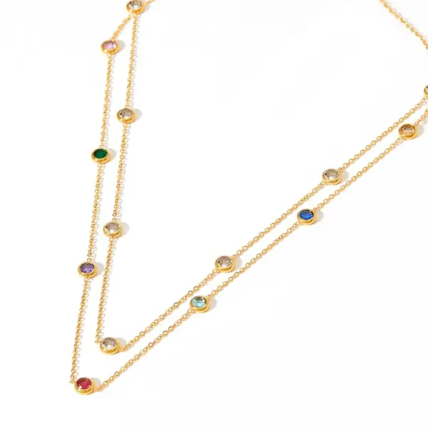 Wholesale Fashion Round Stainless Steel Titanium Steel Plating Inlay Zircon Necklace