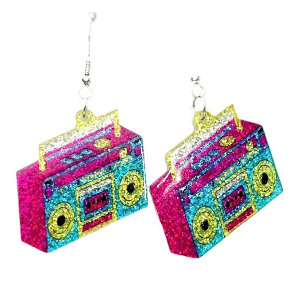 oly-ced982c336b3198552b5c5ccd9c0bc81 Wholesale Fluorescent Radio Women's Shiny Glossy Tape Vintage Earrings