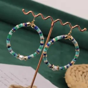 Style 15-Big Ring Natural Stone Earrings