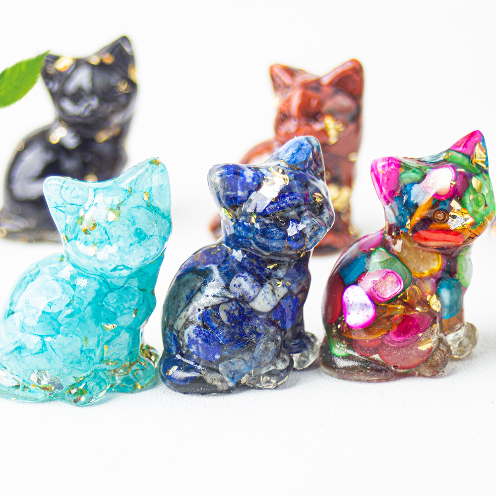 Wholesale Cross-border natural crystal gravel glue op sitting sture turn face cute cat oice home desktop decoration ornaments
