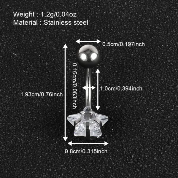 1 Piece Belly Rings IG Style Shiny Round Star Heart Shape 302 Stainless Steel Inlay Diamond Zircon Belly Rings