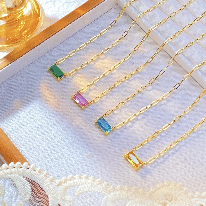 Wholesale Real Gold Plated Rectangle 304 Stainless Steel IG Style Simple Style Waterproof Non Tarnish Necklace