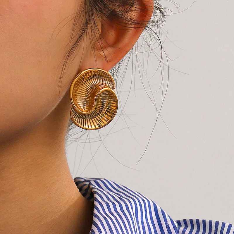 Wholesale 304 Stainless Steel Spiral PVD Coated 18K Real Gold Plated Real Gold Plated 18K Gold Simple Style Classic Style Waterproof Non Tarnish Plati