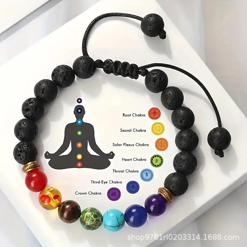 Wholesale Cross-border TEMU Hot Sale Colorful Volcanic Stone Woven Bracelet Wholesale Beaded Men's and Women's Cultural Play Natural Beads
