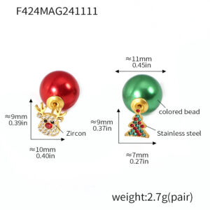 F424 - Asymmetrical Christmas Earrings with Red and Green Beads