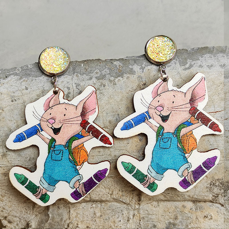 Wholesale Mouse Cheese Earrings Bright Gold Stainless Steel Base Steel Pin Earrings