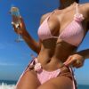 Wholesale Cross-border 2024 New 3D three-dimensional flower bikini triangle cup sexy grab bikini solid color women's swimsuit