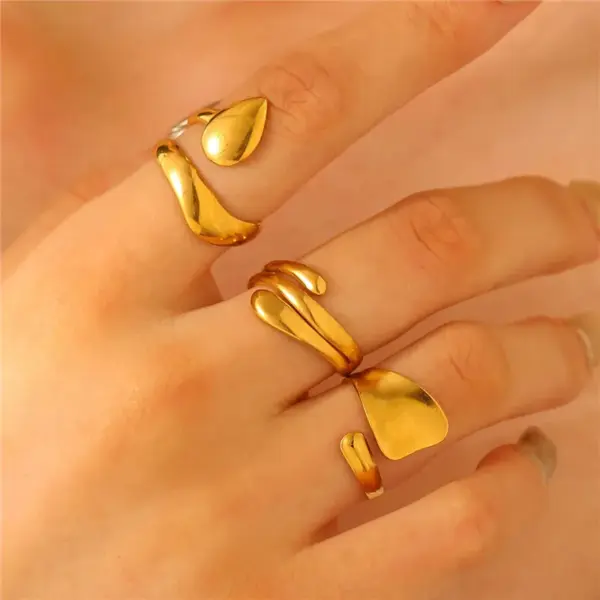 304 Stainless Steel Geometric Water Droplets Rack Plated Long-Lasting Plated Ion Plating (IP) K Gold Plated IG Style Enamel Plating Adjustable Ring