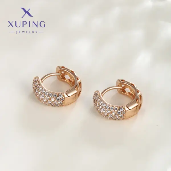 Wholesale 1 Pair XUPING Simple Style Commute Circle Inlay Copper Artificial Gemstones 18K Gold Plated Hoop Earrings