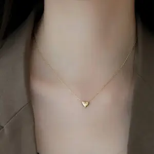 304 Stainless Steel Heart Shape PVD Coated Rhinestones Zircon Real Gold Plated Simple Style Waterproof Non Tarnish Surgical Steel Three-dimensional O-shaped Chain Lobster Trigger Clasp Closure Gold Pendant Necklace