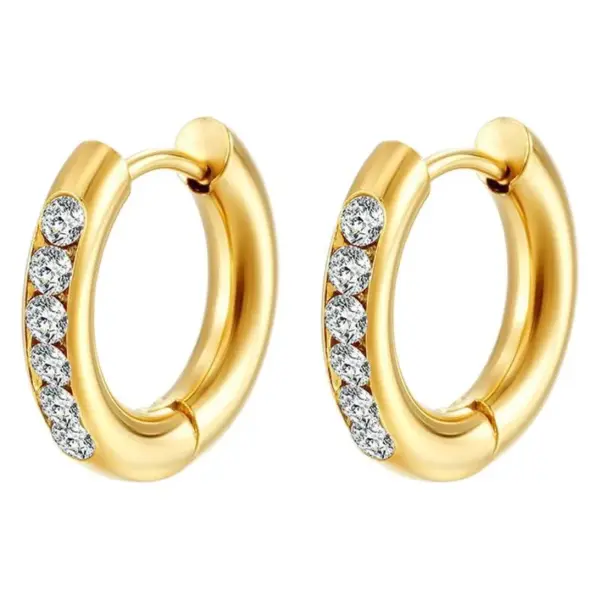 201 Stainless Steel Solid Color Electroplated Zircon 18K Real Gold Plated Simple Style Waterproof Non Tarnish Plating Inlay Gold Silver Earrings
