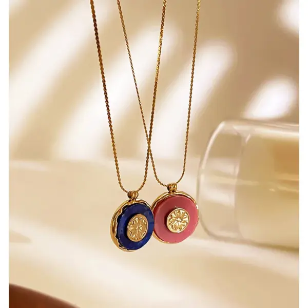 Wholesale 304 Stainless Steel Round PVD Coated Natural Stone Real Gold Plated Nordic Style Simple Style Commute Waterproof Non Tarnish Irregular Surgical Steel Bamboo Necklace Lobster Trigger Clasp Closure Pendant Necklace