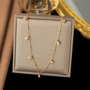 H184 Necklace Gold Pink Diamond