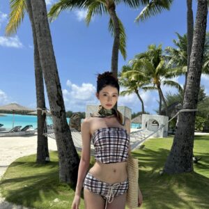 Plaid bikini + tube top / M (42.5-49kg)