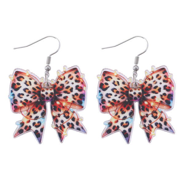 Wholesale Acrylic Christmas Lights Leopard Print Bow Earrings
