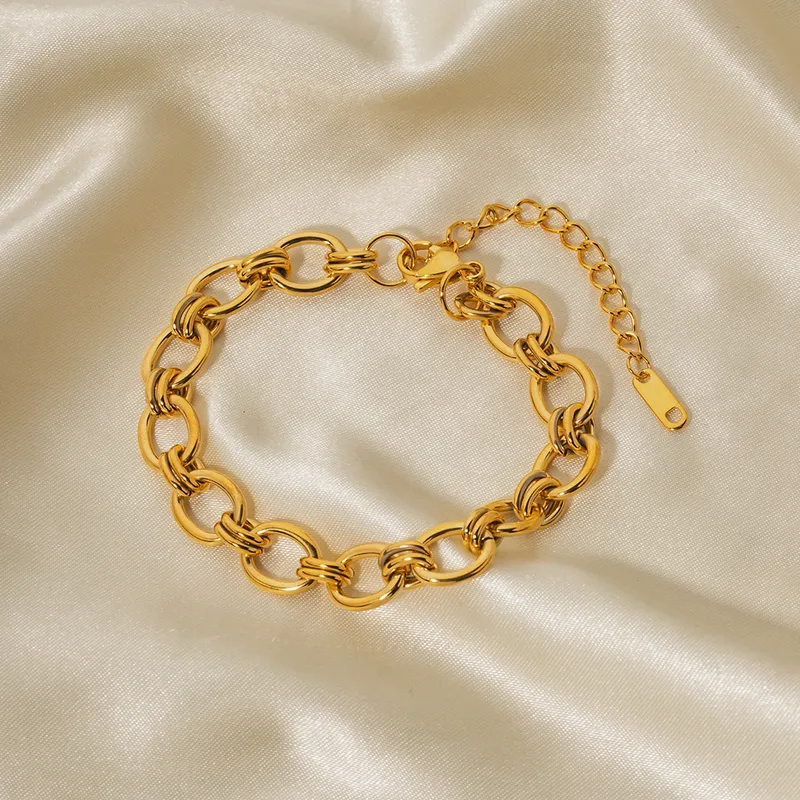 Wholesale PVD Coated Real Gold Plated Geometric 304 Stainless Steel Hip-Hop Waterproof Non Tarnish 304 Stainless Steel Bracelets Necklace
