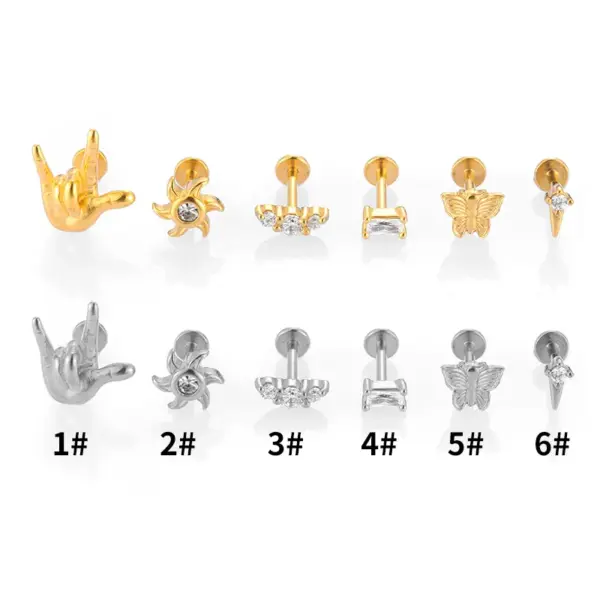 Wholesale 1 Piece Lip Rings Casual Nordic Style Simple Style Animal Gesture Butterfly 316L Stainless Steel Waterproof Non Tarnish Surgical Steel Zircon Ion Plating (IP) 18K Gold Plated Lip Rings Ear Cartilage Rings & Studs Nose Rings & Studs