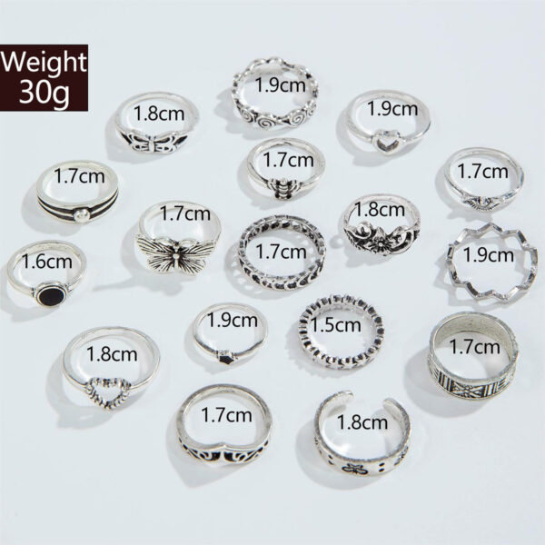 Wholesale Cross-border Retro Butterfly Flower Moon Antique Ring Punk Snake Eye Hollow-out Stacked Joint Ring suit