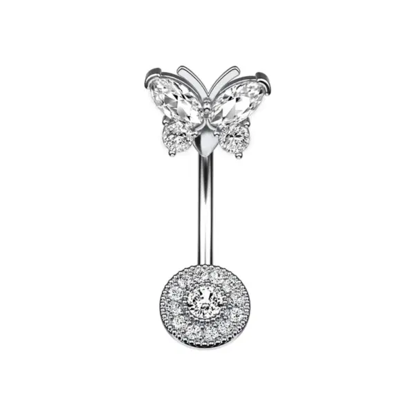Wholesale European And American Style Belly Button Ring Heart Butterfly Flower Zircon Belly Button Stud Trendy Body Piercing Jewelry Unisex Simple Style