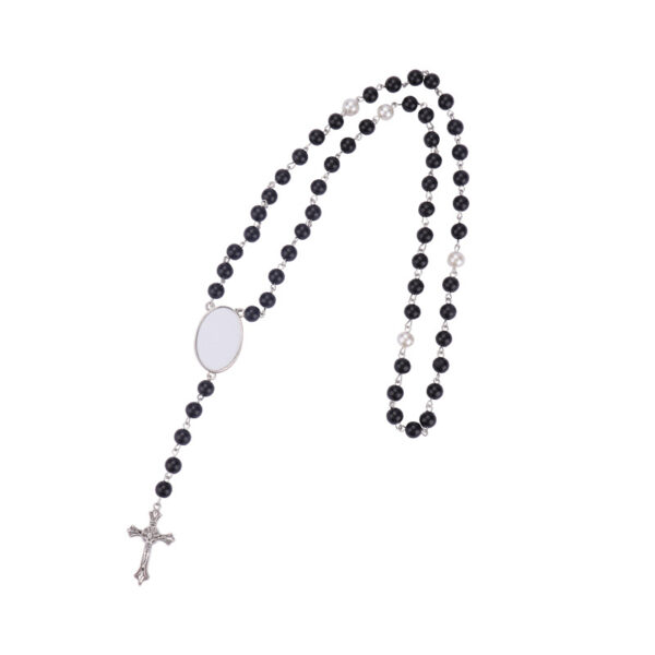 Wholesale Heat Transfer Rosary Beaded Necklace Cross Border Bead Necklace Heat Transfer Cross Metal Pendant