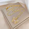Wholesale Golden Plated 304 Stainless Steel Electroplating Zircon Butterfly Elegant Pendant Necklace For Women'S
