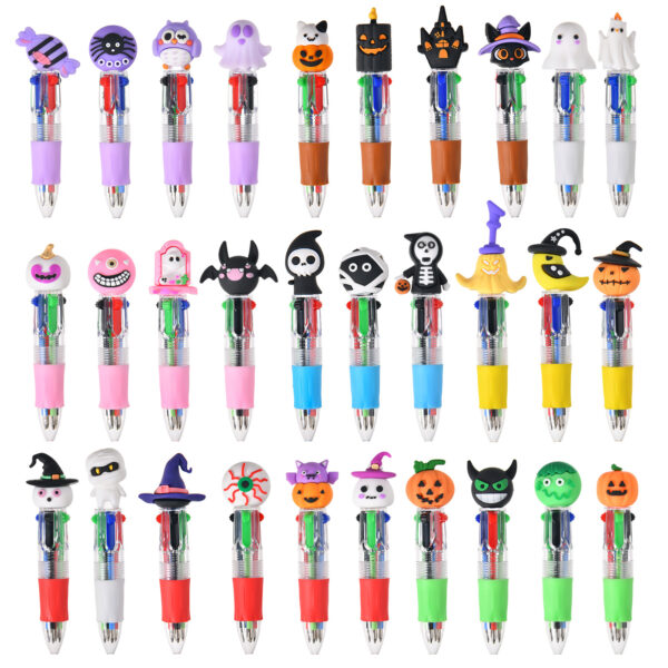 Wholesale Cross-Border Mini Four-Color Ballpoint Pen Cute Cartoon Halloween Gift Color Pen Primary School Student Gel Pen