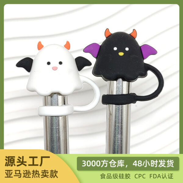 Wholesale New 10mm food grade silicone straw cap cute fun cartoon straw dust plug Halloween straw cap