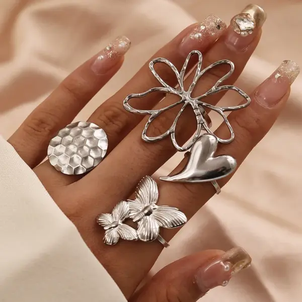 Wholesale Jewelry Vacation Simple Style Flower 304 Stainless Steel Plating Open Rings