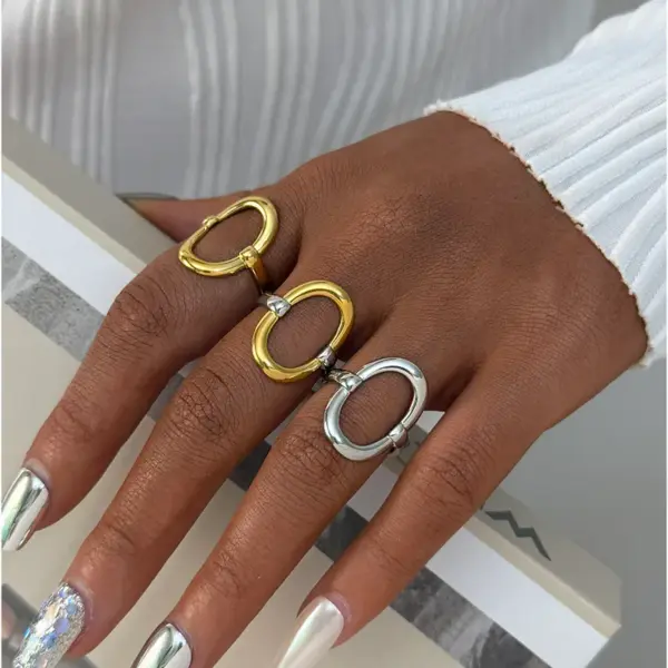 oly-cf22eb7fe2ff3e071683bd594fd90785 Wholesale PVD Coated Real Gold Plated 18K Gold Geometric 304 Stainless Steel Casual Simple Style Waterproof Non Tarnish Adjustable Ring