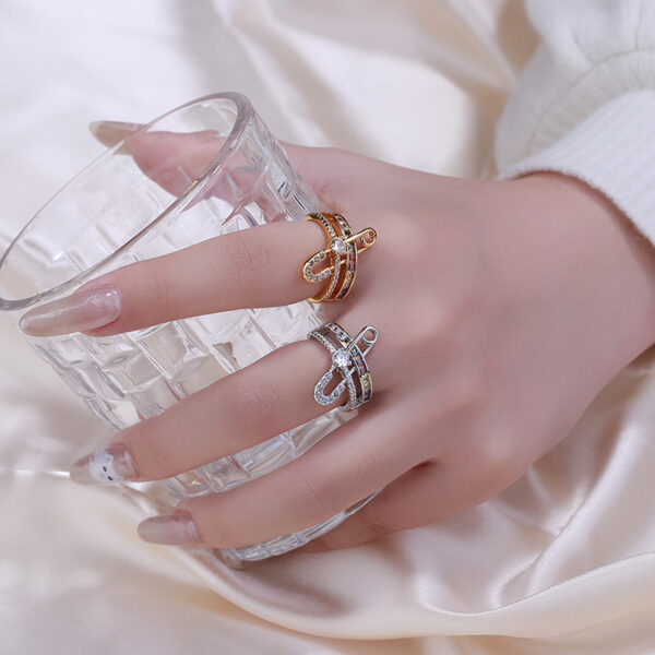 Wholesale Cross-border Supply Light Luxury High-end Full Diamond Opening Ring Paperclip Elegant Fashion Instagram Cold Style Finger Ring