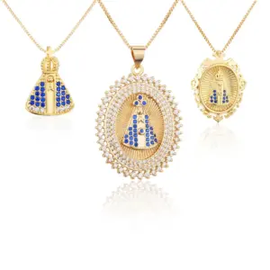 Wholesale European And American New Inlaid Zirconium Virgin Necklace Men's And Women's Spot Direct Supply Simple Copper-plated Gold-style Religious Belief Pendant