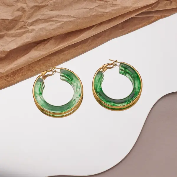 Wholesale 1 Pair Retro Exaggerated Circle Round Plating 304 Stainless Steel Arylic Resin 18K Gold Plated Hoop Earrings