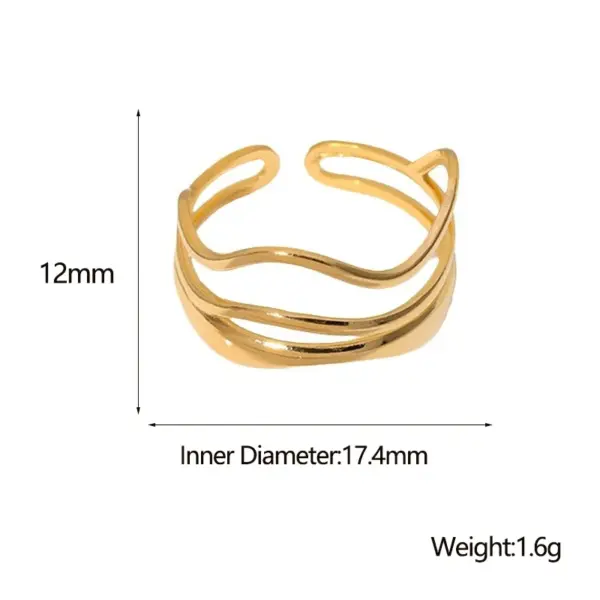 Wholesale PVD Coated Real Gold Plated Stripe Stainless Steel Simple Style Waterproof Non Tarnish Open Ring