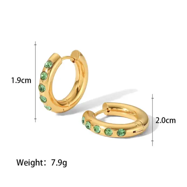 Fashion 18K Gold Plated Stainless Steel Earrings, Inlaid With Red, Pink, Green, And White Zircon, Suitable For Women
