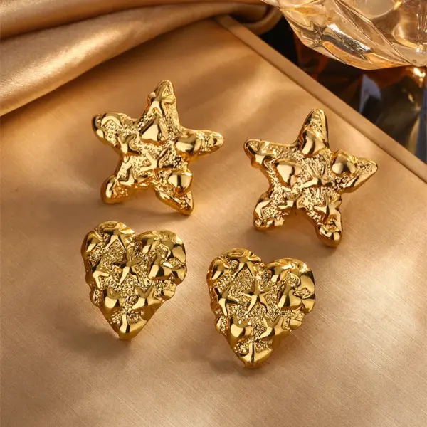 Wholesale 1 Pair Elegant French Style Commute Star Heart Shape 304 Stainless Steel Imitation Gold Electroplating Ear Studs