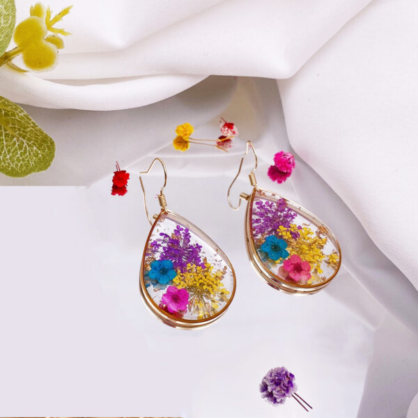 Wholesale Drop-shaped natural dried flower earrings ins fresh real flower gold foil earrings rose Pearl real flower earrings for women