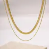 Wholesale PVD Coated Real Gold Plated 18K Solid Color 304 Stainless Steel IG Style Simple Waterproof Non Tarnish Double Layer Necklaces