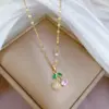 Wholesale Sweet Cherry Titanium Steel Copper Plating Inlay Rhinestones Pendant Necklace