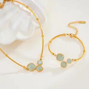 Wholesale PVD Coated Square 304 Stainless Steel Glam Romantic Waterproof Non Tarnish Bracelets Necklace