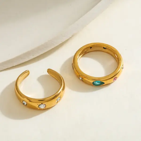 Wholesale Vacuum Electroplating (In Furnace) Plated 18K Real Gold 304 Stainless Steel Geometric Zircon Elegant Open Ring