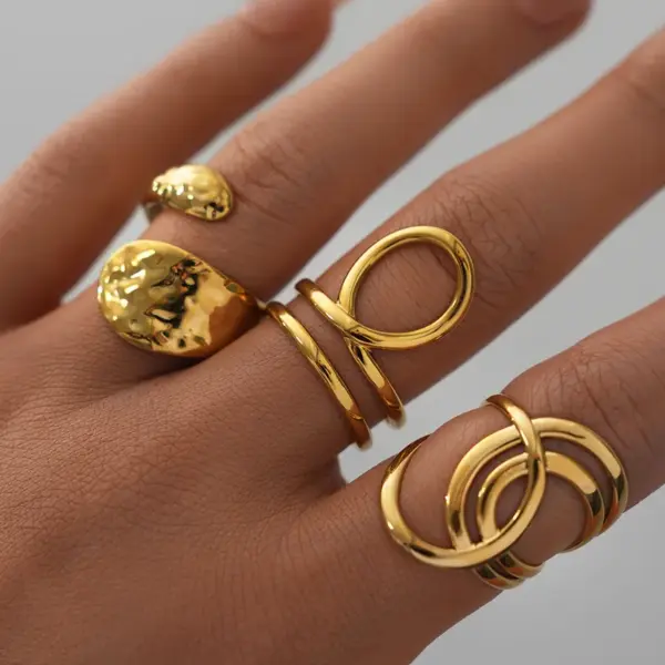 Wholesale Ion Plating (IP) Real Gold Plated 18K Gold Geometric 304 Stainless Steel IG Style Casual Simple Style Waterproof Non Tarnish Open Rings